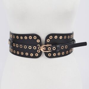 Black and Gold Wide  Studded Corset 2 in 1 Belt